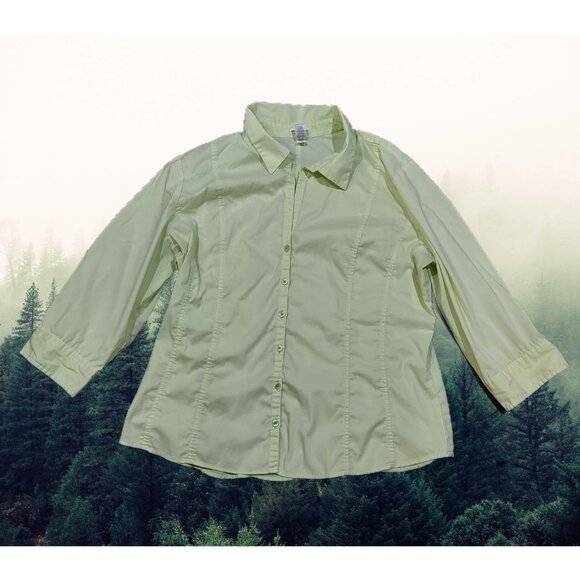 Old Navy Tops - Shirt Button Up Stretch Old Navy Perfect Fit XL 3/4 Sleeves Vintage Y2K Lime